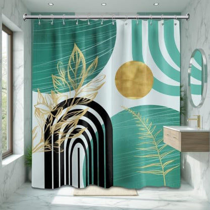 Teal and Gold Extra Long Shower Curtain, Tall 72X78 in, Mid Century