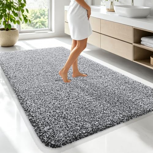 OLANLY Microfiber Bathroom Rugs 70x46, Quick Dry Bath Mat, Black and White