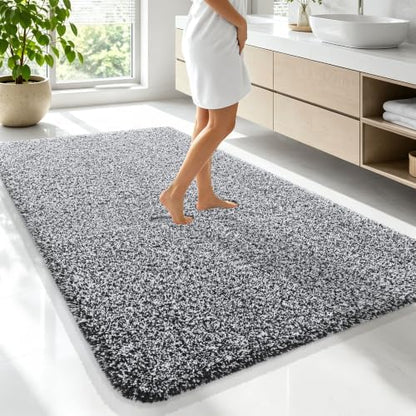 OLANLY Microfiber Bathroom Rugs 70x46, Quick Dry Bath Mat, Black and White