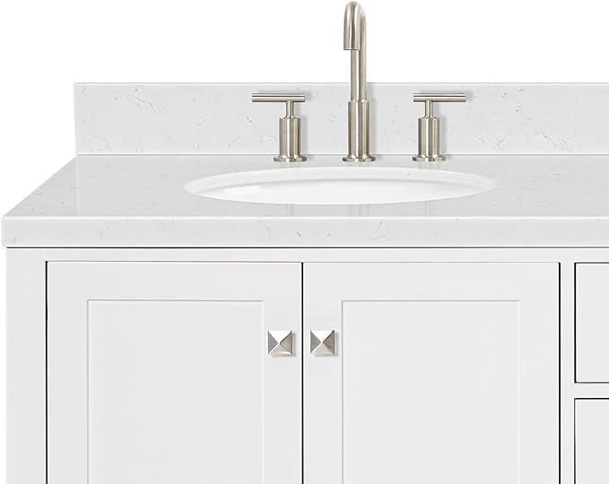 ARIEL Cambridge 72-inch Bathroom Vanity with Sink,Solid Wood, 1.5-inch Carrara White Quartz Countertop & Backsplash, Double Oval Porcelain Sink, 4 Soft Closing Doors, 6 Dovetail Drawers, White