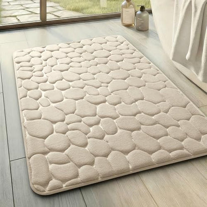 YIHOUSE Memory Foam Bath Mat Cobblestone Bathroom Rugs Super Water Absorbent Bath Mats for Bathroom Machine Washable Bath Rugs(17x24,Khaki)