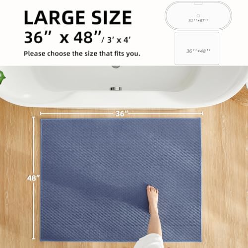 TYUU Large Bathroom Rugs Non Slip Washable Bath Rugs Super Absorbent Bathroom Rug Thin Quick Dry Low Pile Bath Mats, Denim Blue 36"x48"