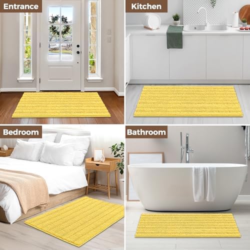 Bcoimo Bath Rug Mat,Yellow Chenille High Absorbent Long Bathroom Runner Rug