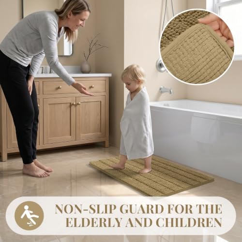 Bcoimo Large Bathroom Rug, Chenille Bath Mat with High Low Pile Design, Soft Absorbent Non Slip Bath Rug, Machine Washable Quick Dry Mat for Shower, Tub, Sink and Vanity