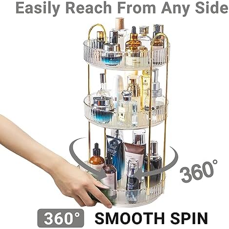 Asayuee 360 Rotating Makeup Organizer,3 Tier Large Capacity Make Up Organizers and Storage,Skincare Perfume Vanity Organizers,Bathroom Cosmetics Storage Organizer Countertop (Clear-3 Tier)