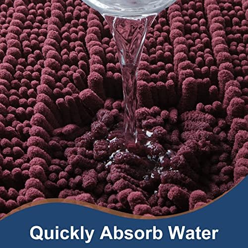 Luxury Chenille Burgundy Bathroom Rugs Sets 2 Piece, Thickened Hot Melt Rubber Bottom Bath Mats for Bathroom Non Slip,Bath Rugs Quick Dry Machine Washable for Shower Mat (32"x20"+17"x24")