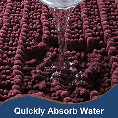 Luxury Chenille Burgundy Bathroom Rugs Sets 2 Piece, Thickened Hot Melt Rubber Bottom Bath Mats for Bathroom Non Slip,Bath Rugs Quick Dry Machine Washable for Shower Mat (32"x20"+17"x24")