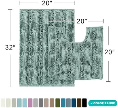 2 Piece Bathroom Rug Set with Toilet Mat, Soft Absorbent Chenille, Non-Slip