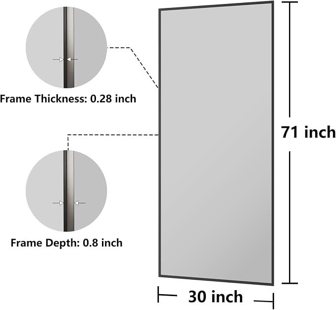 Koonmi Bathroom Mirror 30x71 Matte Black Bathroom Wall-Mounted Mirrors, Modern Rectangle Vanity Mirror, HD Tempered Glass, Aluminum Alloy Frame Allow to Hang Horizontally or Vertically