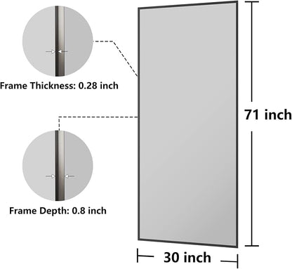 Koonmi Bathroom Mirror 30x71 Matte Black Bathroom Wall-Mounted Mirrors, Modern Rectangle Vanity Mirror, HD Tempered Glass, Aluminum Alloy Frame Allow to Hang Horizontally or Vertically