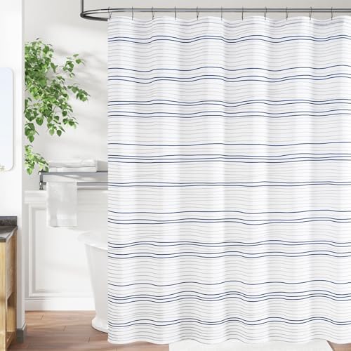 jinchan Blue Grey White Casual Striped Shower Curtain Modern Waterproof Fabric Aesthetic Abstract Shower Curtains for Bathroom Spa Hotel with 12 Hooks 70x72 inches