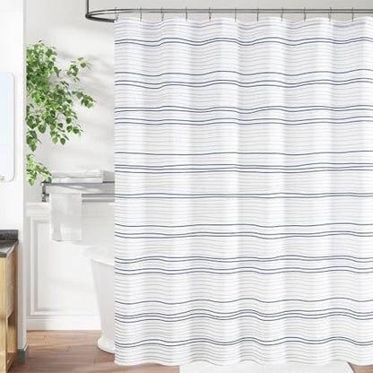 jinchan Blue Grey White Casual Striped Shower Curtain Modern Waterproof Fabric Aesthetic Abstract Shower Curtains for Bathroom Spa Hotel with 12 Hooks 70x72 inches