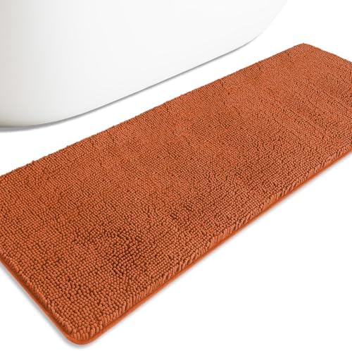 Bathroom Runner Rug 24 x 72 Non Slip – Extra Long Bath Mat | Absorbent and Washable Thick Chenille Runner Rug for Bathroom, Shower, Tub, Sink(Burnt Orange)