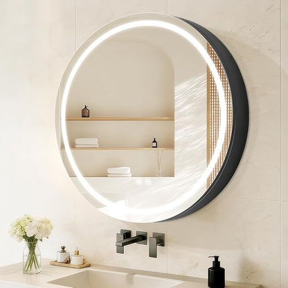 Round Medicine Cabinet with Light,3 Color Temperature,Dimmer,Defogger,32inch,Black