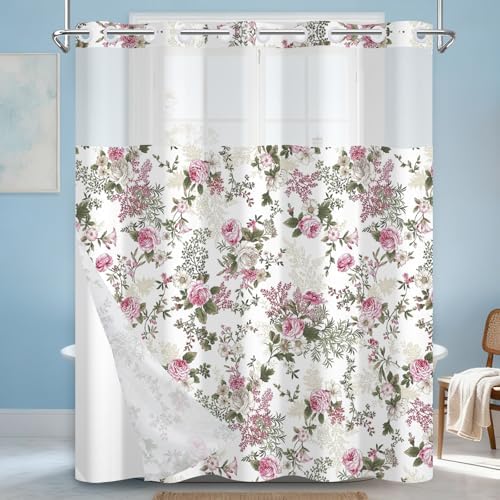 No Hook Shower Curtain with Snap in Liner 71x74 Inch
