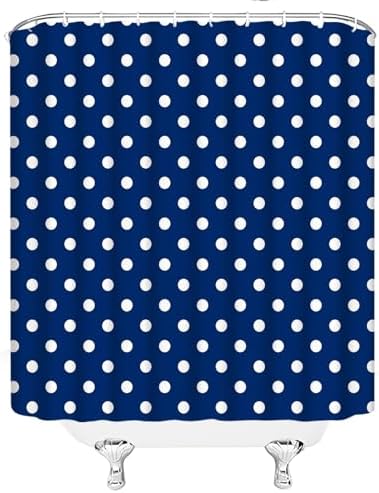 Polka Dot Shower Curtain Blue White Retro Spot Vintage Fabric Decorative Bathroom Curtains with Hooks,70" Wx84 H