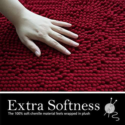 Bathroom Rugs Chenille Bath mat 2 Piece Set, Super Absorbent, Strong PVC Non Slip Backing, Bath mats for Bathroom, Plush Shaggy, Thick, Machine Washable, Bathtub, Toilet.(Burgundy)