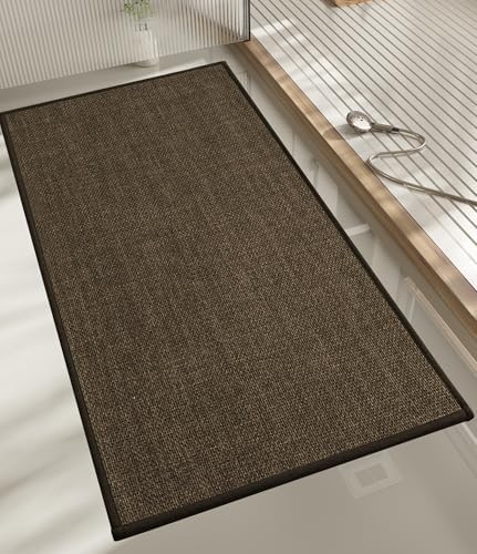 chakme Bathroom Rugs Mat 47x17, Ultra Thin Non Slip Bath Rug Runner Quick Dry Absorbent Bath Mat for Bathroom, (Brown, 47"x17")