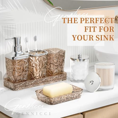 Bathroom Accessory Set, 7 Pcs Brown Bathroom Set, Acrylic Soap Dispenser and Toothbrush Holder Set, Qtip Holder Set, Bathroom Sink Set, Gift for Home Apartment