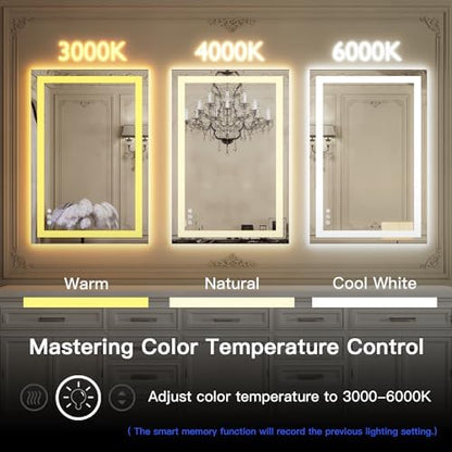 ISKM 36x24 LED Mirror for Bathroom, Front and Back Lit, Anti-Fog, Dimmable
