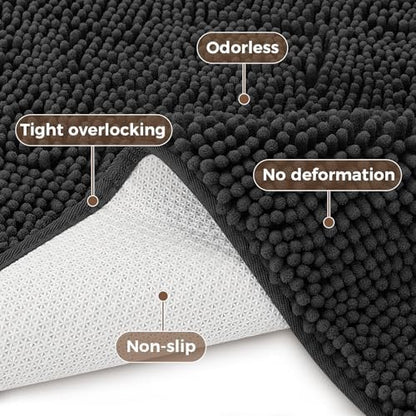 Bcoimo Bath Rug Mat Set,2 Piece Thick Absorbent Chenille Bathroom Mat Black