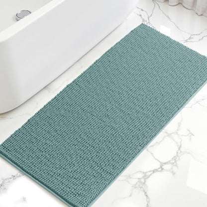 SUBRTEX Bathroom Rugs, 24" x 55" Chenille Bath Rug Soft Short Plush Bath Mat Soft Shower Mat Water Absorbent Shower Mat Quick Dry Machine Washable, Light Green
