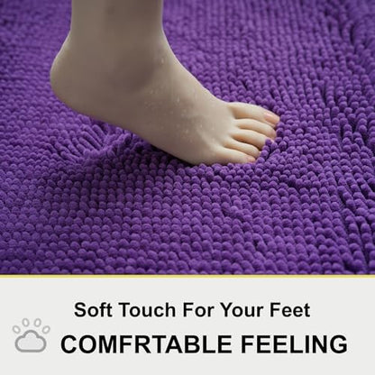 Bathroom Rugs Chenille 3-Piece Extra Soft and Absorbent Shag Bathroom Rugs, Machine Wash Mat, Strong PVC Non-Slip Underside, Plush Carpet Mats (Violet)