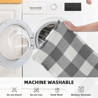 Arenarug Checkered Waffle Bath Mat, Super Absorbent Boho Farmhouse Bathroom Rugs Non Slip Washable, Ultra Soft Bath Rugs Mats with Tassels for Bathroom Floor, Grey White, 18"x30"