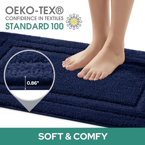 HOMEIDEAS Bathroom Rugs Sets 2 Piece, Super Soft and Absorbent Non Slip Microfiber U-Shaped Toilet Bath Mat Set (20"x32"+U20 x24, Navy Blue)