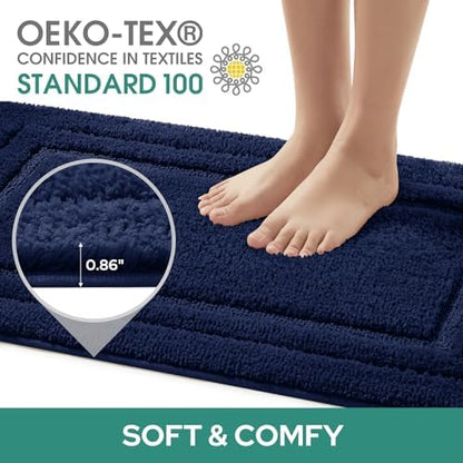 HOMEIDEAS Bathroom Rugs Sets 2 Piece, Super Soft and Absorbent Non Slip Microfiber U-Shaped Toilet Bath Mat Set (20"x32"+U20 x24, Navy Blue)