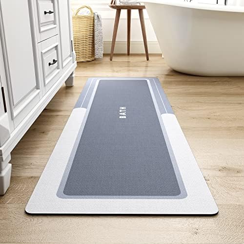MontVoo-Bath Mat Runner Long Bathroom Mat Rug Non Slip Super Absorbent Stain Resistant Quick Dry Thin Bathroom Rug Fit Under Door-Bath Mats for Bathroom Floor Bathtub Vanity-Bathmat 17"x59" Blue