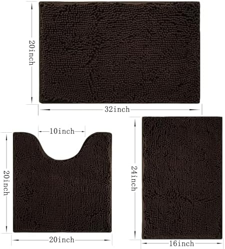 Bathroom Rugs Sets 3 Piece Non Slip,Bath Rugs with PVC Backing Bath Carpet,Bathroom Rug Washable,Absorbent,Plush Carpet Mats,Bath Mats for Bedroom, Kitchen,Tub,Home Decor（ Coffee）