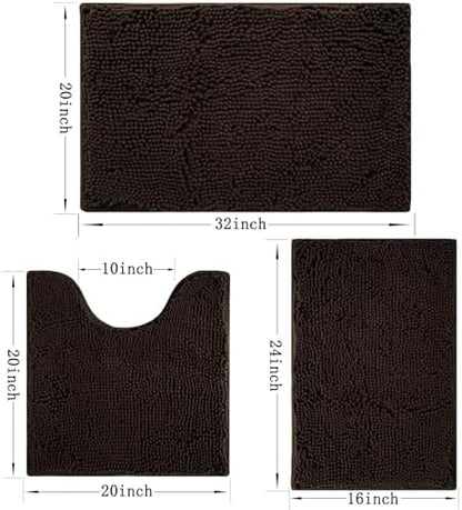 Bathroom Rugs Sets 3 Piece Non Slip,Bath Rugs with PVC Backing Bath Carpet,Bathroom Rug Washable,Absorbent,Plush Carpet Mats,Bath Mats for Bedroom, Kitchen,Tub,Home Decor（ Coffee）