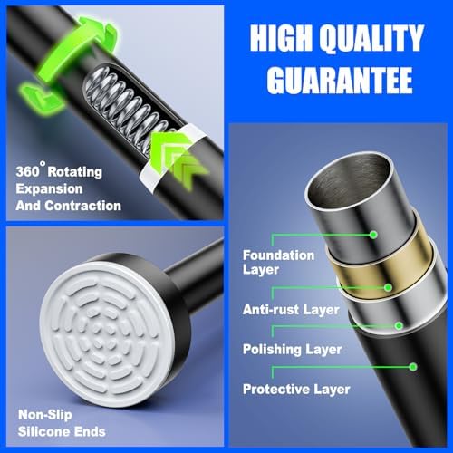 Ausemku Shower Curtain Rod - 32-104 Inch Rustproof Tension Rod, Non-Slip Spring Design, No Drilling Adjustable Curtain Rod for Bathroom, Kitchen, and Closet（Black）