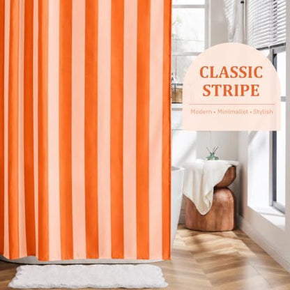 Ohocut Vertical Striped Shower Curtain, Cute Retro Vintage Double Orange Stripe Bathroom Shower Curtain, Waterproof Polyester Fabric Modern Bath Curtain for Bathroom 72x72 Inches Blue