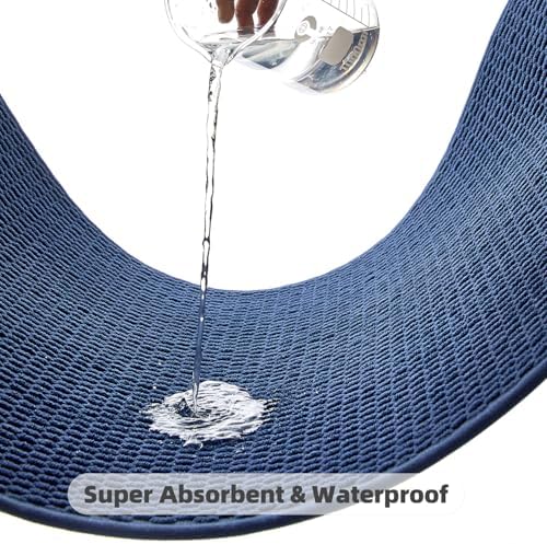 TYUU Bathroom Rugs Non Slip Washable, Super Absorbent Thin Bath Mat Quick Dry Low Pile Bathroom Rug, Navy Blue 20"x48"