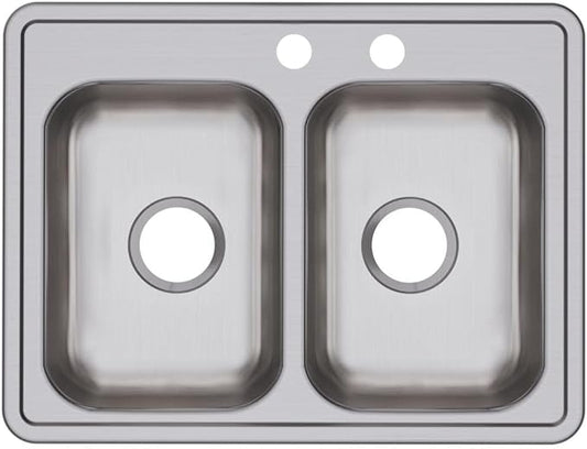 Elkay Dayton Stainless Steel 25" x 19" x 6-5/16", MR2-Hole Equal Double Bowl Drop-in Sink