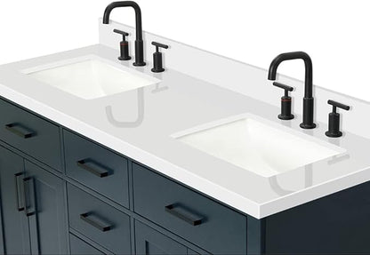 ARIEL Hepburn 60-inch Bathroom Vanity with Sink,Solid Wood, 1.5-inch Pure White Quartz Countertop, Double Rectangular Porcelain Sink, 4 Soft Closing Doors, 6 Dovetail Drawers, Midnight Blue
