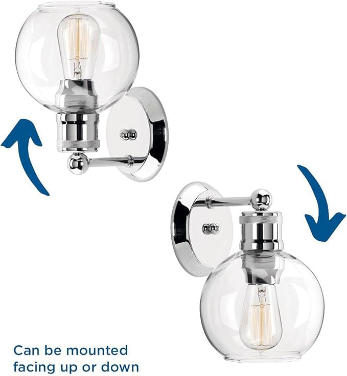 Progress Lighting Hansford Collection 1-Light Clear Glass Coastal Bath Vanity Light Polished Nickel