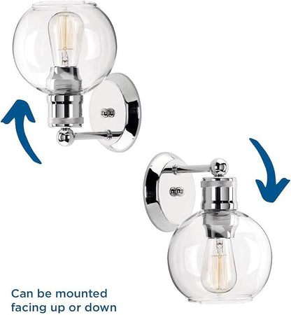 Progress Lighting Hansford Collection 1-Light Clear Glass Coastal Bath Vanity Light Polished Nickel