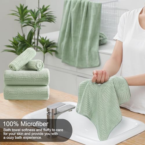 8 Piece Sage Green Bath Towels Set,2 Oversized Large Bath Sheets,2 Hand Towels and 4 Washcloths,600 GSM Soft Fluffy Luxury Towel Set,Highly Absorbent Quick Dry Towel Collection for Bathroom,Home,Hotel