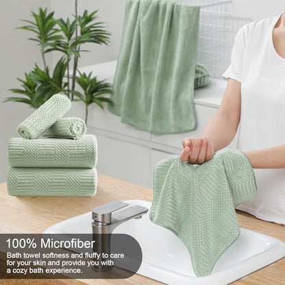 8 Piece Sage Green Bath Towels Set,2 Oversized Large Bath Sheets,2 Hand Towels and 4 Washcloths,600 GSM Soft Fluffy Luxury Towel Set,Highly Absorbent Quick Dry Towel Collection for Bathroom,Home,Hotel