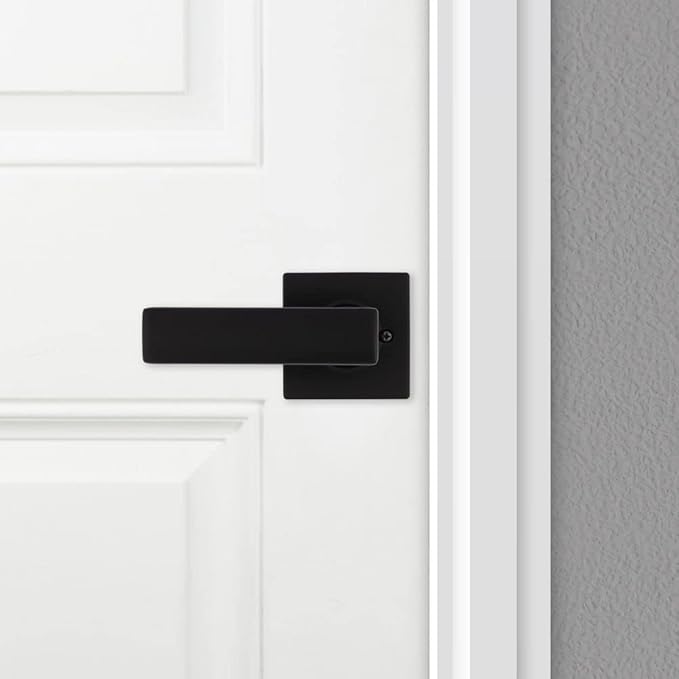 Kwikset Breton Dummy Door Handle, Single Sided Lever for Closets, French Double Doors, and Pantry, Matte Black Non-Turning Reversible Interior Push/Pull Lever, with Microban Protection