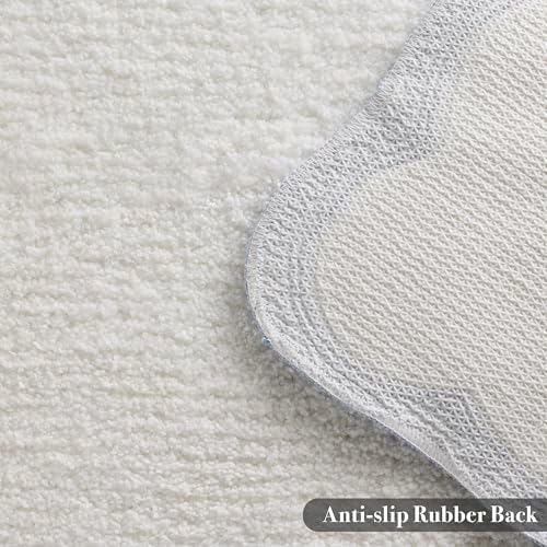 Luxury Microfiber Bathroom Rugs, White Bath Rug with Blue Scalloped Piping Cute Aesthetic Preppy Bath Mat for Bathroom, Tub, Floor Carpet, Sink, Shower, Anti Slip, Absorbent, 32x20