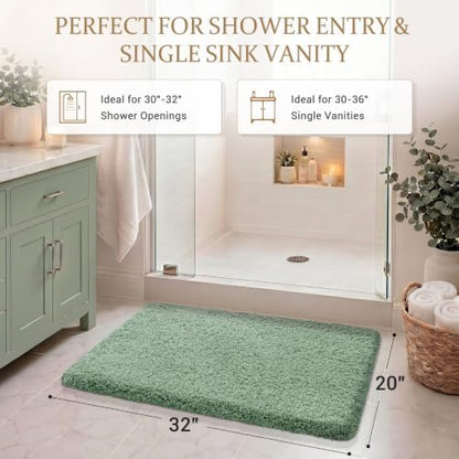 Yimobra Luxury Fluffy Bathroom Rugs, Super Elastic Soft Thick Plush Bath Mat, Non-Slip Water Absorbent, Easier to Dry, Sturdy Shaggy Microfiber Carpet for Bathtub, 32"x 20", Pure Light Green