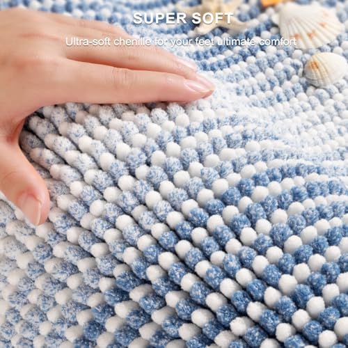 BSICPRO Bathroom Rugs Sets 2 Piece, Non Slip Striped Bath Mats, Sky Blue