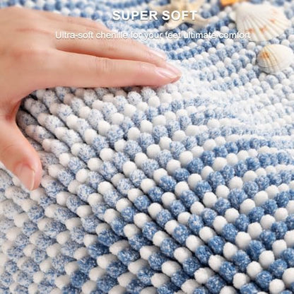 BSICPRO Bathroom Rugs Sets 2 Piece, Non Slip Striped Bath Mats, Sky Blue