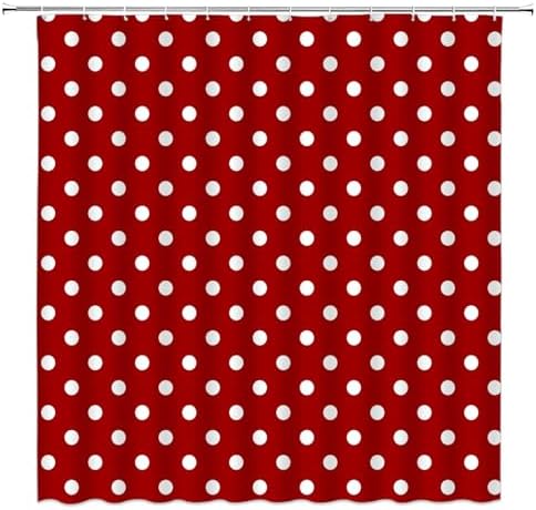 Polka Dot Shower Curtain Red White Retro Spot Vintage Fabric Decorative Bathroom Curtains with Hooks,70" Wx84 H