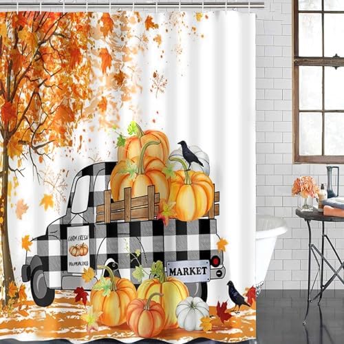 Yddsky Fall Maple Pumpkin Shower Curtain Sets with Rug Lid Cover and Mat