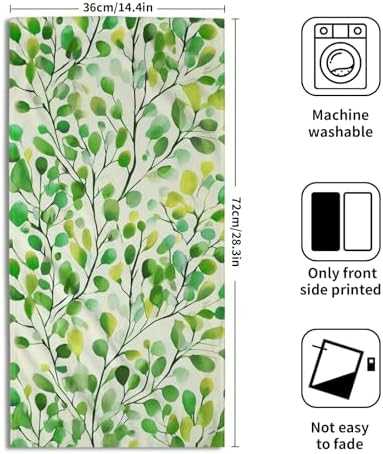 Boho Green Leaves Hand Towels 14x28 Inch 2Pcs Set Cute Botanic Leaf Floral Polyester Soft Fingertip Tea Towel Absorbent Dish Cloth for Bathroom Kitchen Hotel Spa Home Decor